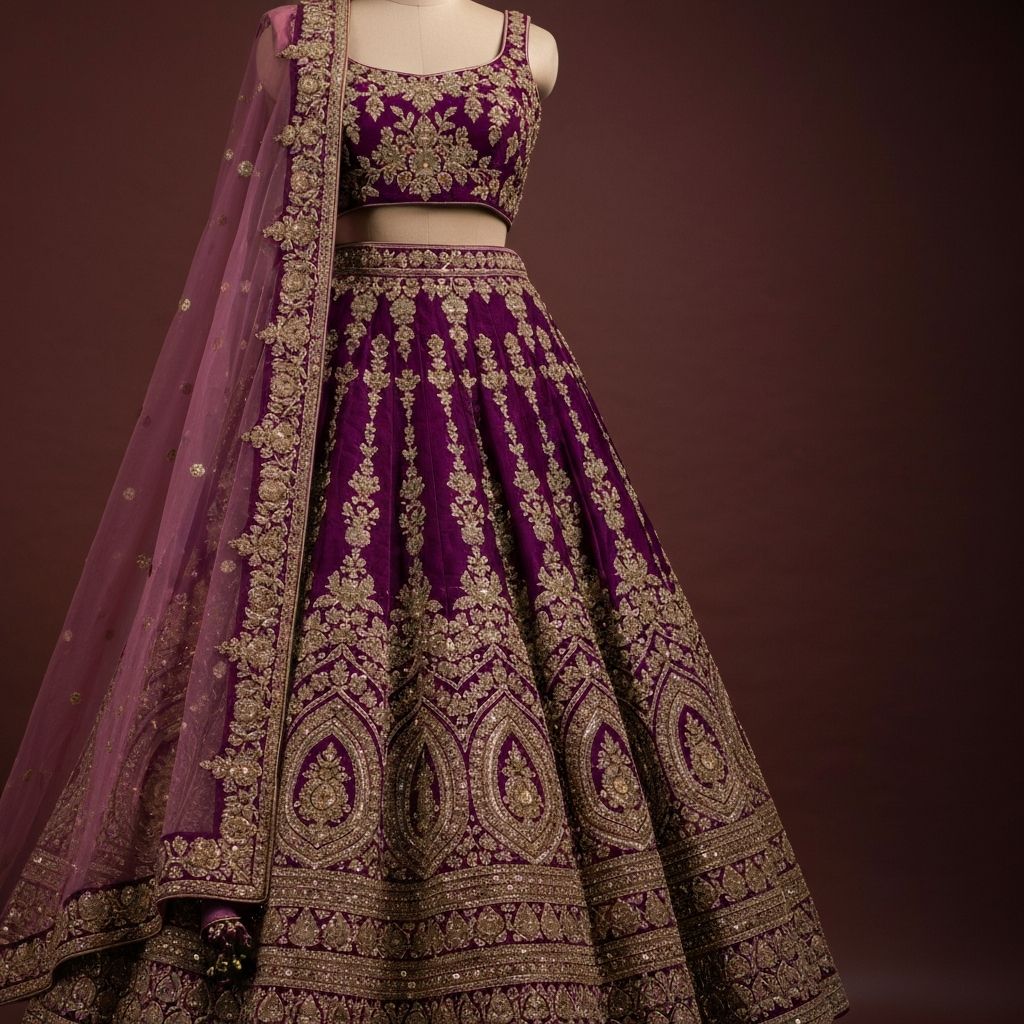 Wedding Lehenga with Machine Embroidery